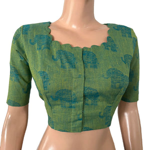 Jacquard Cotton Scallop neck Blouse wit Lining, Parrot Green, BH1271