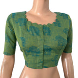 Jacquard Cotton Scallop neck Blouse wit Lining, Parrot Green, BH1271
