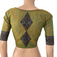Slub Cotton Sweetheart neck Blouse with Ajrakh Patches, Olive Green, BH1272