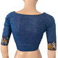 Slub Cotton V neck Blouse with Kalamkari Patches,  Blue, BH1275
