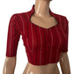 Woven  Handloom Cotton Striped  Highneck Blouse,  Red,  BH1276