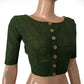 Slub Cotton Boat neck Blouse with Button Details,  Green, BH1277
