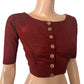 South Cotton Boat neck Blouse with Wooden Button Details,Maroon  BH1279