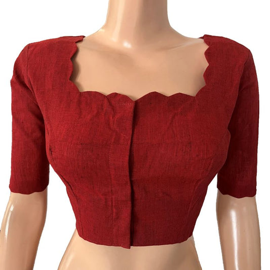 South Cotton Scallop neck Blouse ,Maroon , BH1281