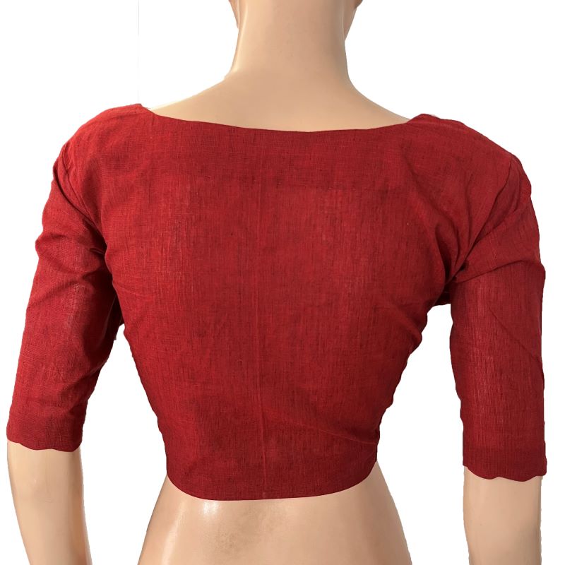 South Cotton Scallop neck Blouse ,Maroon , BH1281