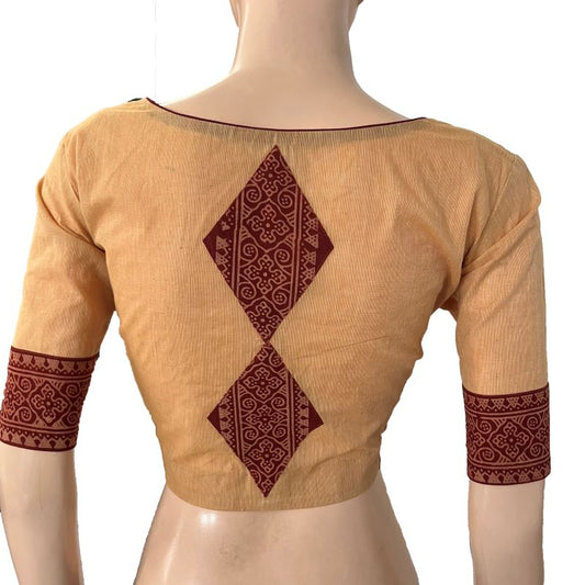 South Cotton Sweetheart neck Blouse with Ajarkh Patches ,Berge , BH1282