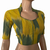Mangalagiri Tie-dye Cotton High neck Blouse , Yellow- Green , BH1292