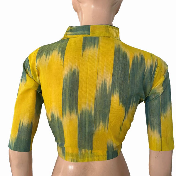 Mangalagiri Tie-dye Cotton High neck Blouse , Yellow- Green , BH1292