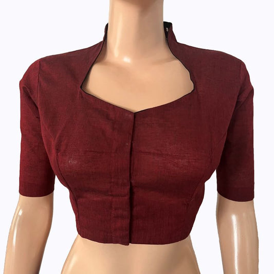 South Cotton High neck Blouse, Maroon, BH1287