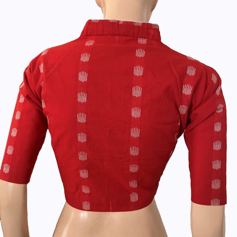 Jacquard Cotton High neck Blouse with lining Rust BH1289 Scarlet Thread