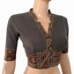 Handloom Flex Cotton V-collar neck Blouse with Kalamkari Patches,Grey, BH1298