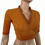 Handloom Woven Cotton V collar Blouse , Yellow , BH1303