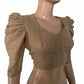 Zari woven  Shimmer Blouse with Sweetheart neck and Gathered Sleeves with Lining , Beige , BH1306