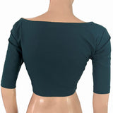 Flex Cotton Boat Neck Blouse with Wooden Button Details ,Bottle Green , BH1310.