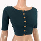 South Cotton Boat Neck Blouse with Wooden Button Details ,Teel Green, BH1310