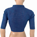 Slub Cotton V- Collar  Blouse ,Blue , BH1311