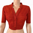 Slub Cotton V Collar Blouse ,Rust, BH1316