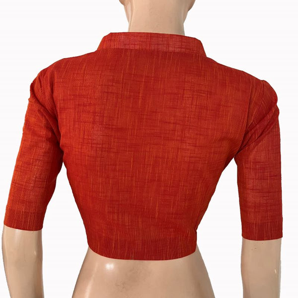 Slub Cotton V Collar Blouse ,Rust, BH1316