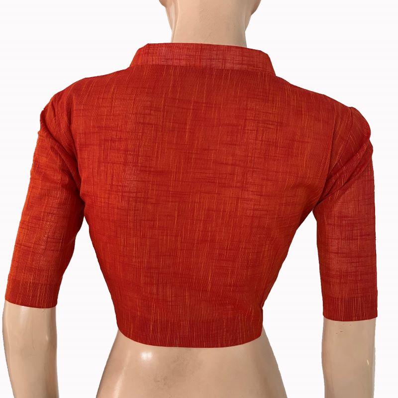 Slub Cotton V Collar Blouse ,Rust, BH1316