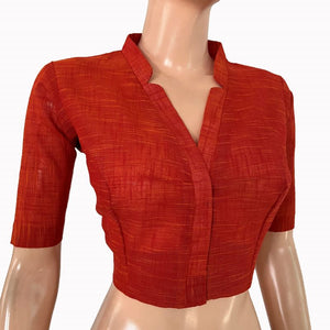 Slub Cotton V Collar Blouse ,Rust, BH1316