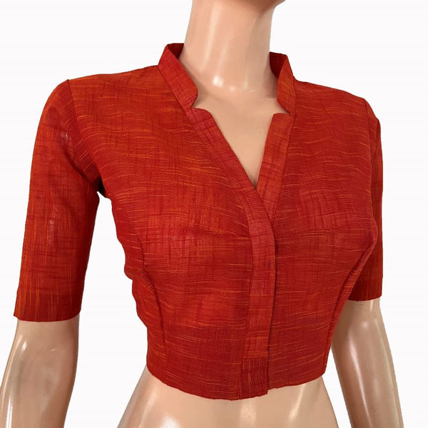 Slub Cotton V Collar Blouse ,Rust, BH1316