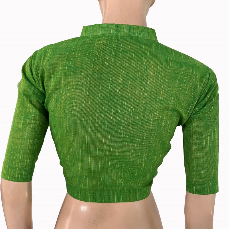 Slub Cotton V Collar Blouse ,Green, BH1317