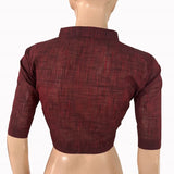 Slub Cotton V Collar Blouse ,Maroon, BH1318