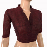 Slub Cotton V Collar Blouse ,Maroon, BH1318