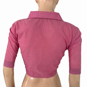 South Cotton Shirt Collar Blouse with Wooden Button Details ,Pink , BH1319