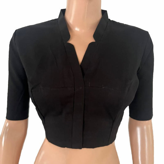 Flex Cotton V Collar Blouse ,Black , BH1321