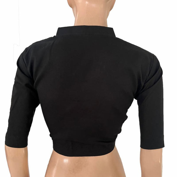 Flex Cotton V Collar Blouse ,Black , BH1321