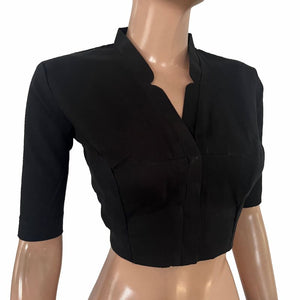 Flex Cotton V Collar Blouse ,Black , BH1321