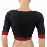 Handloom Mangalgiri Cotton Square Neck Blouse with Lining, Black , BH1329