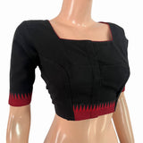 Handloom Mangalgiri Cotton Square Neck Blouse with Lining, Black , BH1329