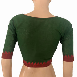 Handloom Mangalgiri Cotton Sweetheart Neck Blouse with Lining, Bottle Green , BH1331
