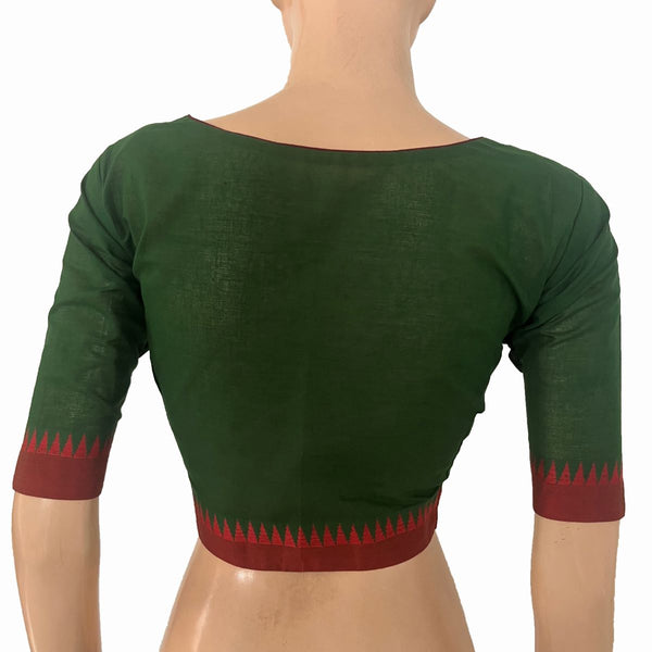 Handloom Mangalgiri Cotton Sweetheart Neck Blouse with Lining, Bottle Green , BH1331