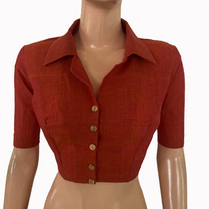 South Cotton Shirt Collar Blouse With Wooden Button Details , Peach, BH1335