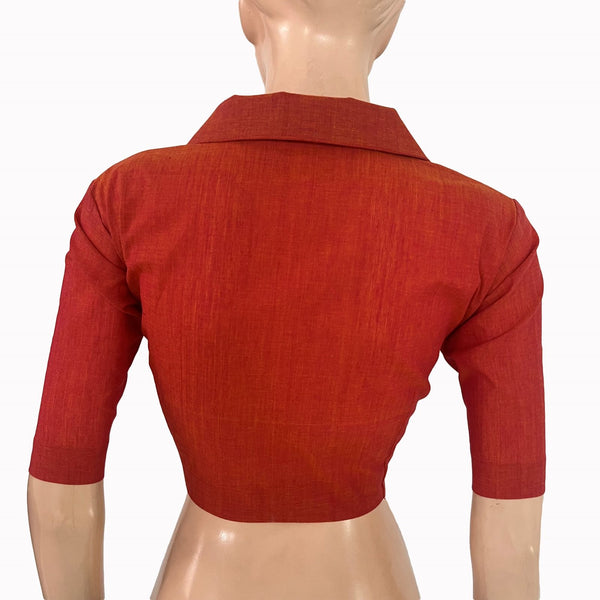 South Cotton Shirt Collar Blouse With Wooden Button Details , Peach, BH1335