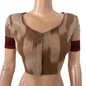 Mangalgiri Tie-Dye Cotton Sweetheart neck Blouse with Short Sleeves, Ajrakh Patches & Potli Button Details, BH1336