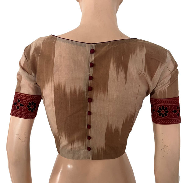 Mangalgiri Tie-Dye Cotton Sweetheart neck Blouse with Short Sleeves, Ajrakh Patches & Potli Button Details, BH1336