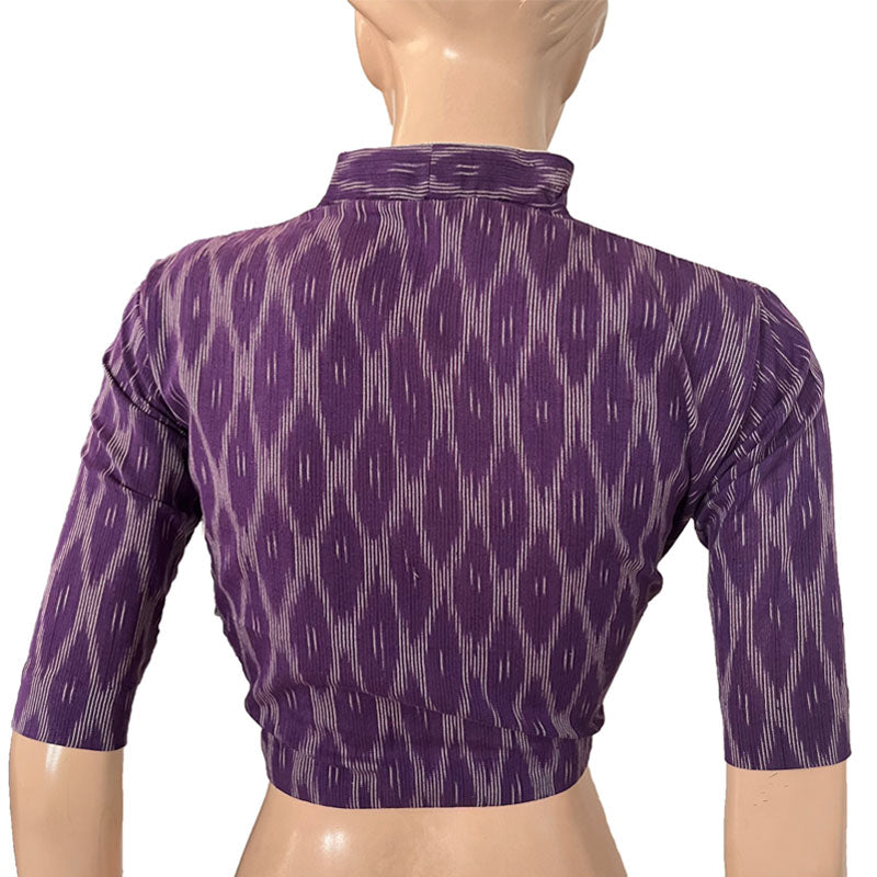 Ikat Cotton High neck Blouse, Purple, BI1165