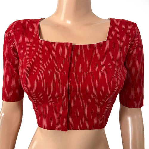 Ikat Cotton Square neck Blouse, Maroon , BI1168