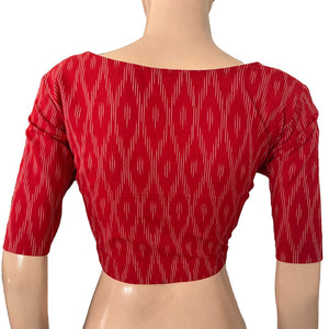Ikat Cotton Square neck Blouse, Maroon , BI1168