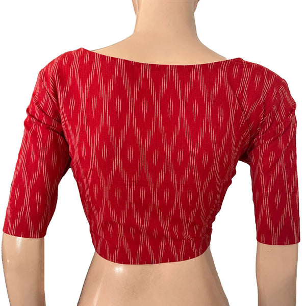 Ikat Cotton Square neck Blouse, Maroon , BI1168