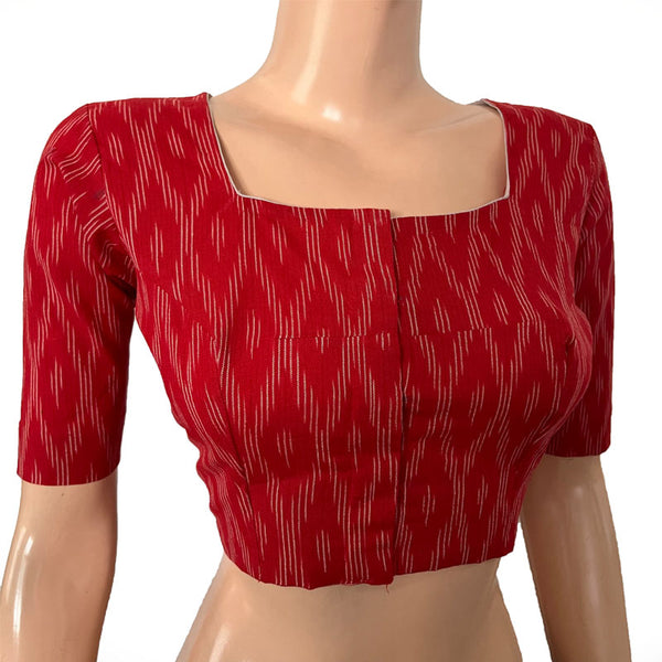 Ikat Cotton Square neck Blouse, Maroon , BI1168