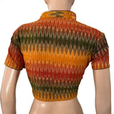 Ikat Cotton High neck Blouse with Short Sleeves, Multicolor, BI1171