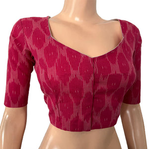 Ikat Cotton Sweetheart neck Blouse, Pink, BI1172