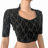 Ikat Cotton High neck Blouse, Black, BI1179