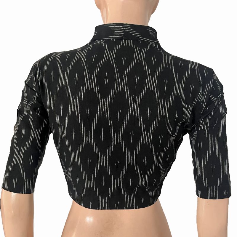 Ikat Cotton High neck Blouse, Black, BI1179