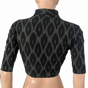 Ikat Cotton High neck Blouse, Black, BI1179